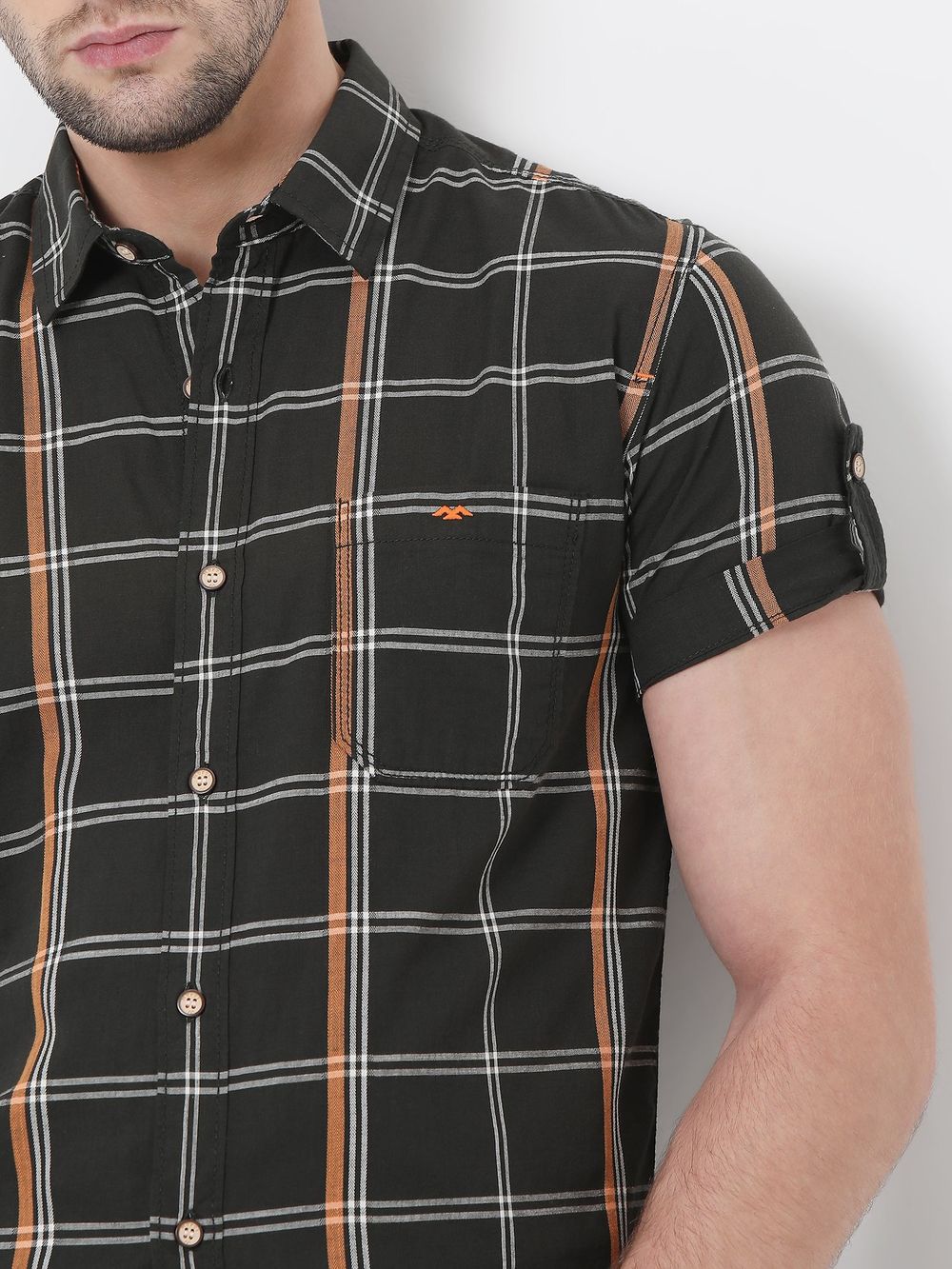 Charcoal & White Large Check Slim Fit Casual Shirt