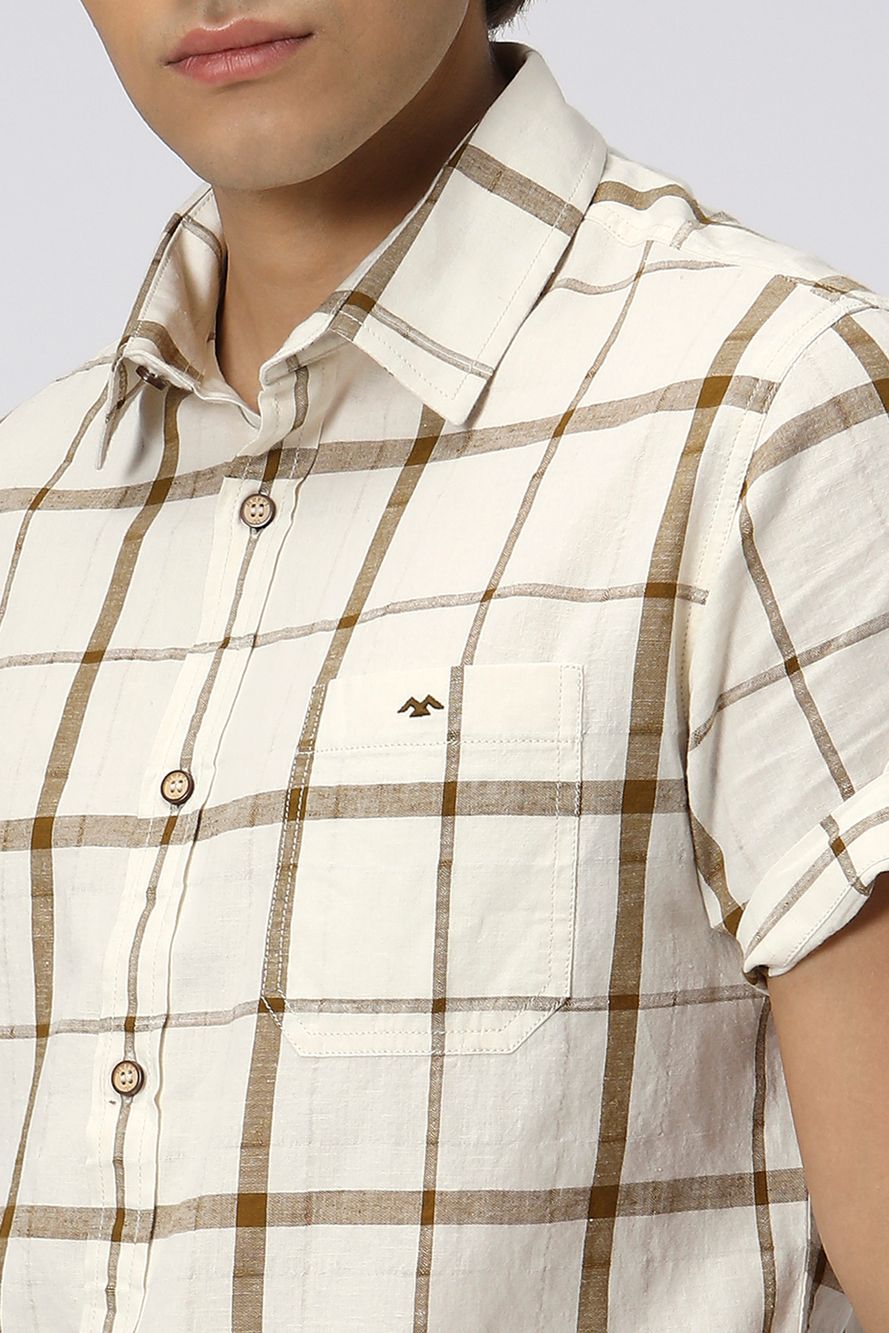 Khaki & White Windowpane Check Shirt