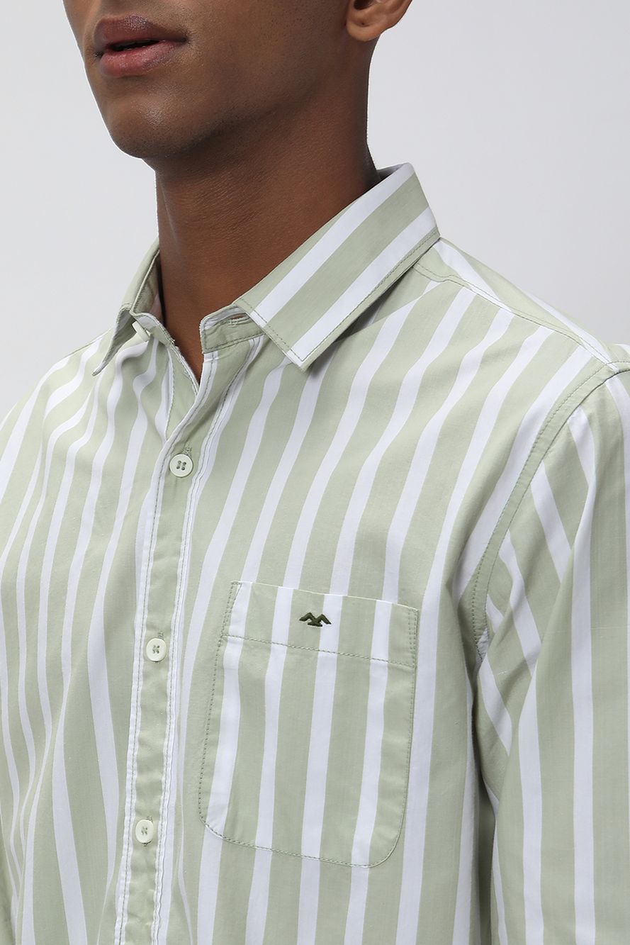 Light Olive & White Bengal Stripe Slim Fit Casual Shirt