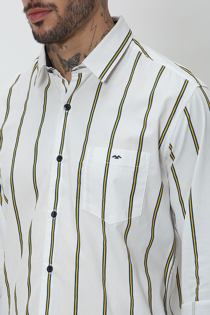 White & Yellow Graphic Stripe Shirt