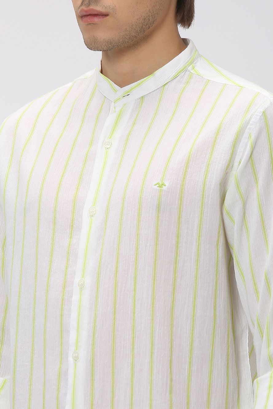 Light Green & White Textured Stripe Shirt