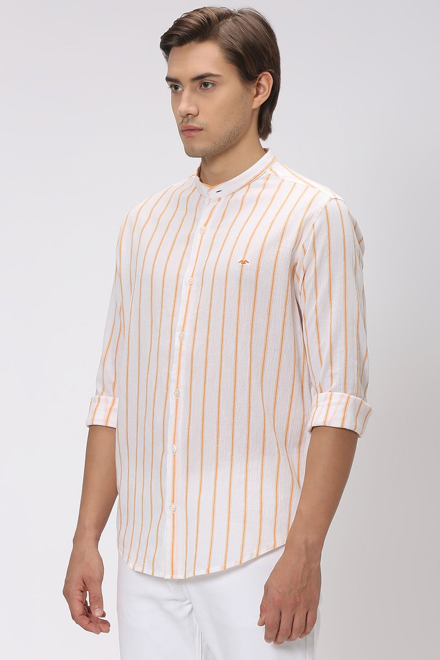 Orange & White Textured Stripe Shirt