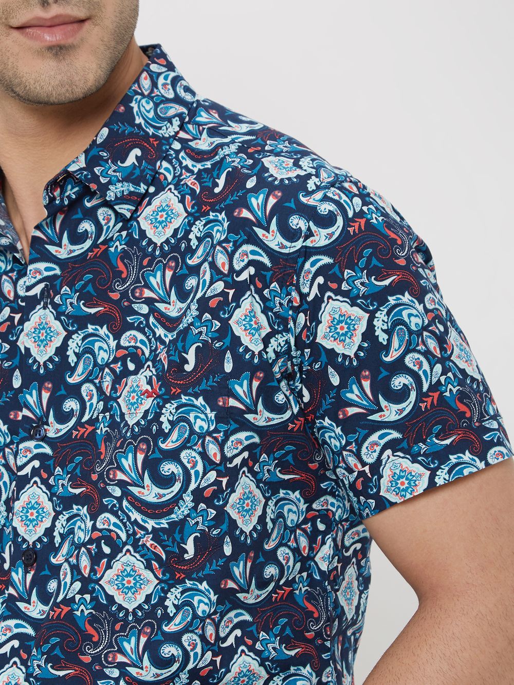 Navy & Multi Digital Print Slim Fit Casual Shirt