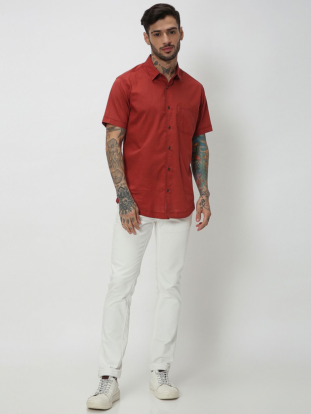 Rust Textured Plain Shirt