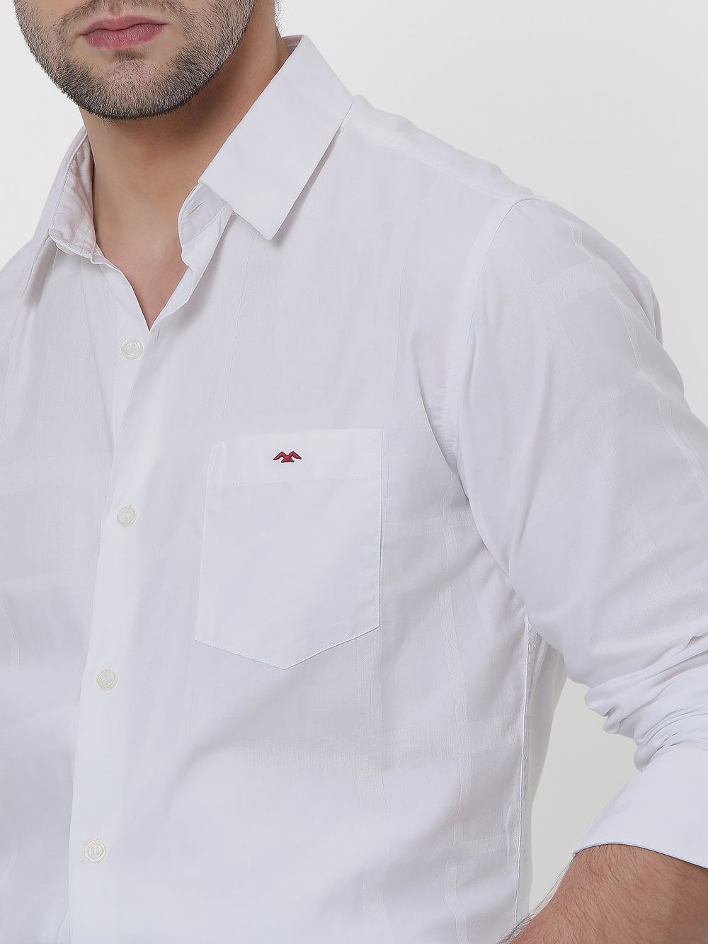 White Textured Dobby Slim Fit Casual Shirt