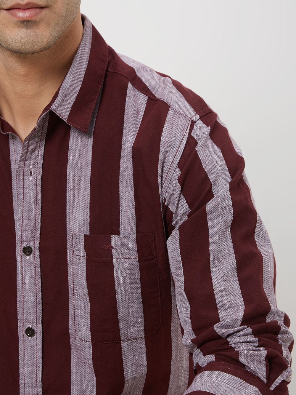 Maroon & Grey Awning Stripe Shirt