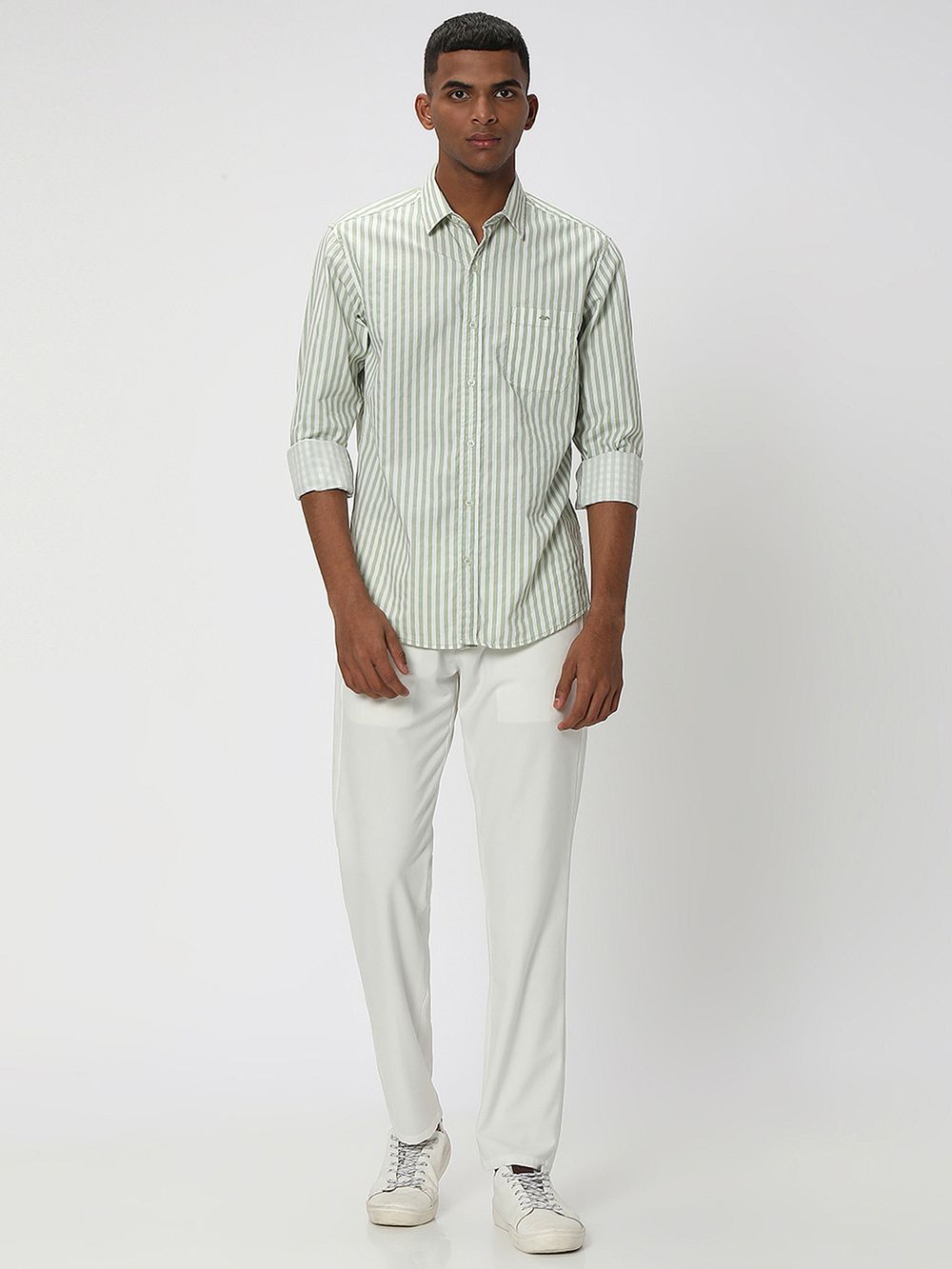 Light Olive & White Candy Stripe Shirt