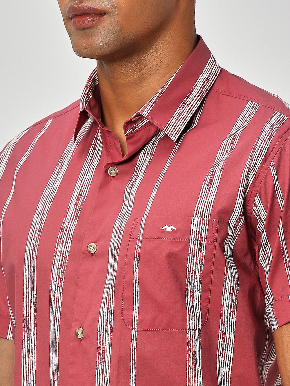 Pink & Off White Printed Stripe Lightweight Shirt