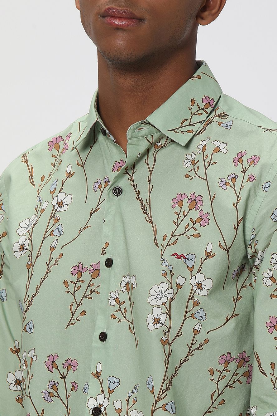 Light Green & White Digital Print Shirt