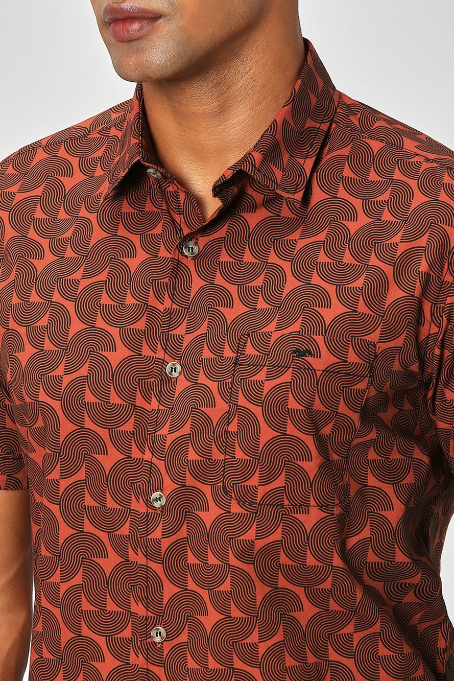 Orange & Navy Abstract Print Slub Shirt