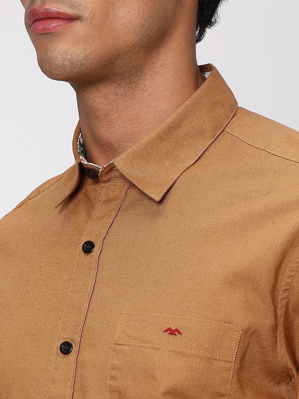 Khaki Cotton Linen Plain Shirt 