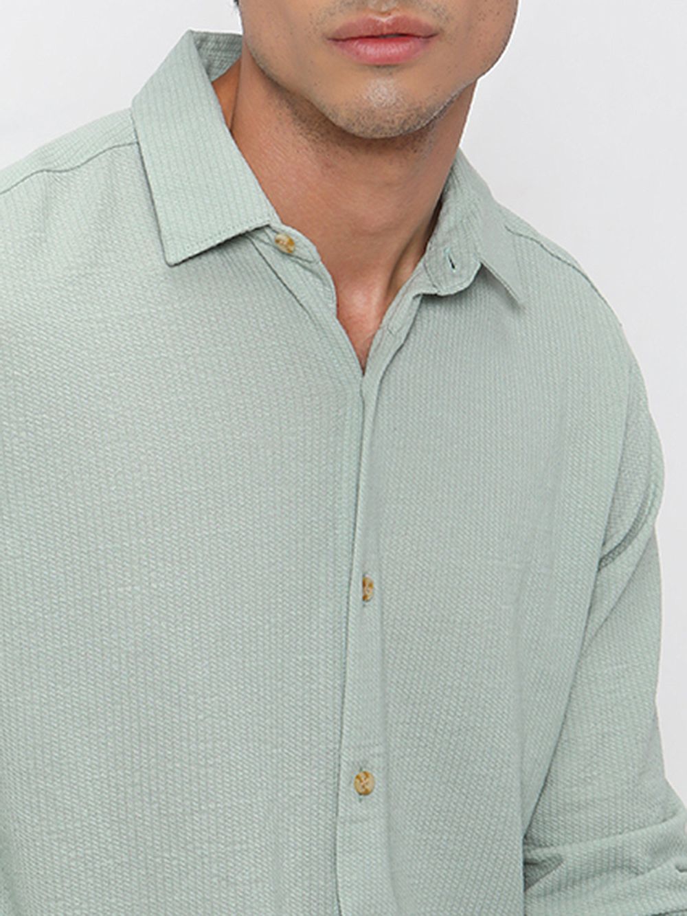 Light Green Textured Plain Shirt