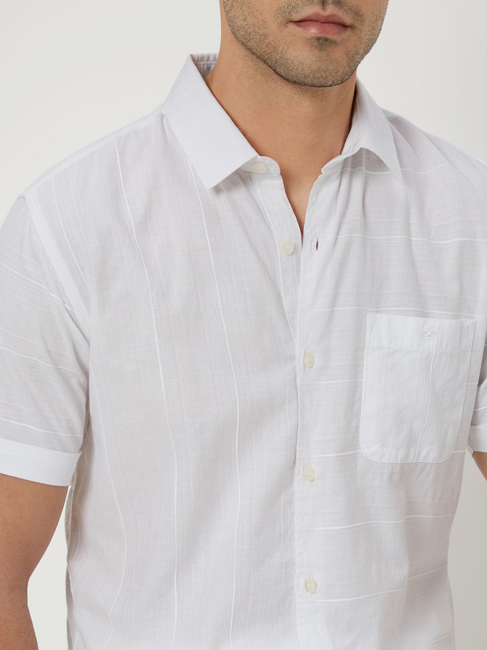 White Textured Plain Dobby Shirt