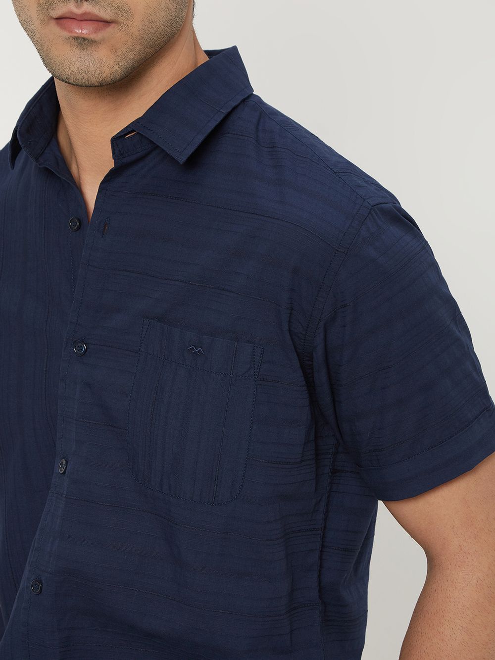 Navy Textured Plain Dobby Shirt 