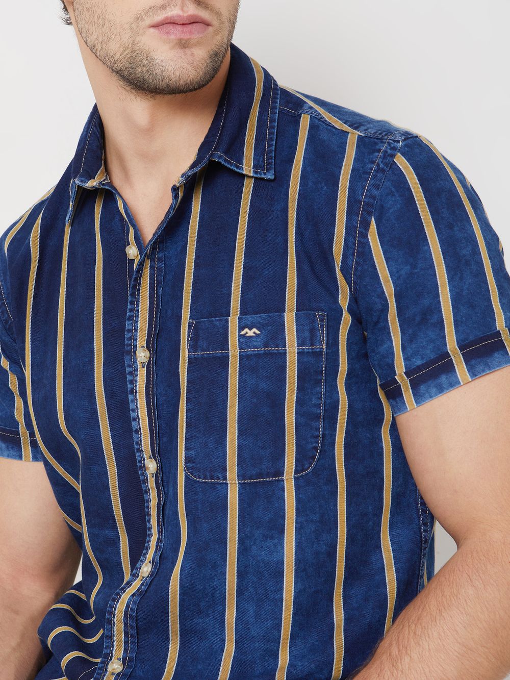 Indigo Blue Denim Stripe Slim Fit Casual Shirt