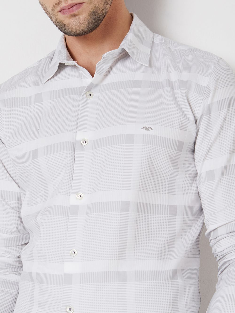 Light Grey Tonal Check Slim Fit Casual Shirt