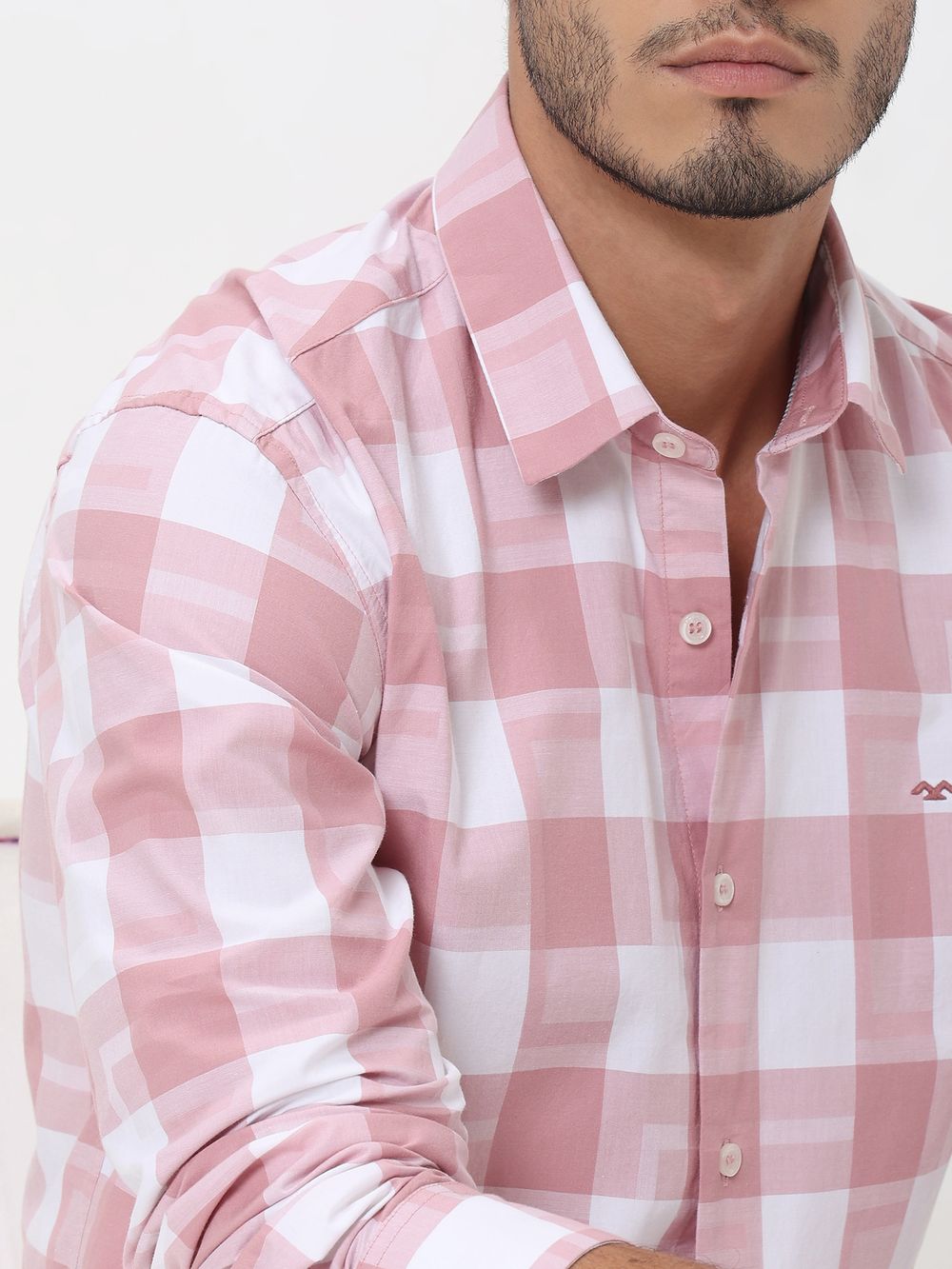 Pink Large Check Slim Fit Casual Shirt