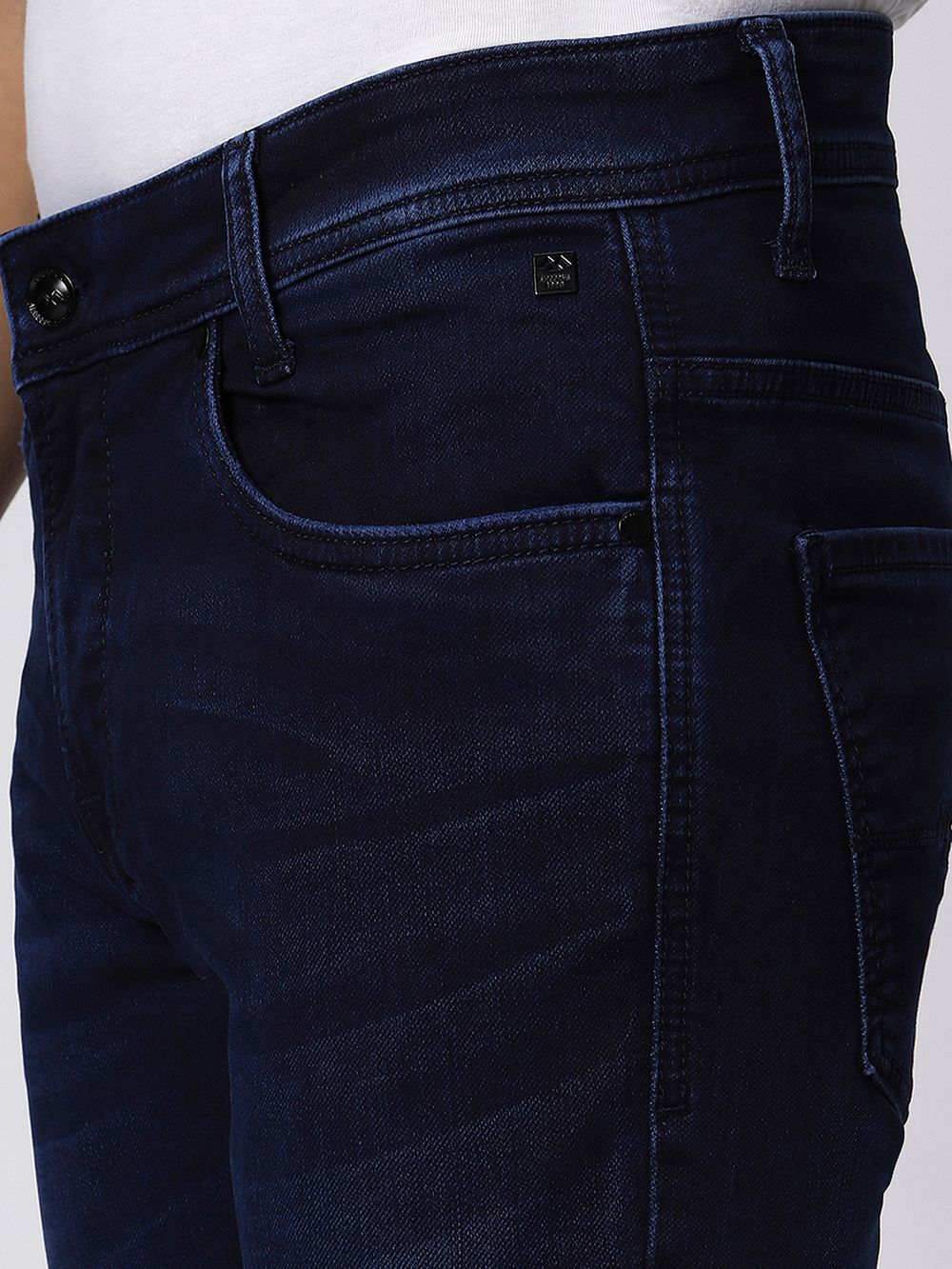 Dark Indigo Blue Narrow Fit Denim Deluxe Stretch Jeans