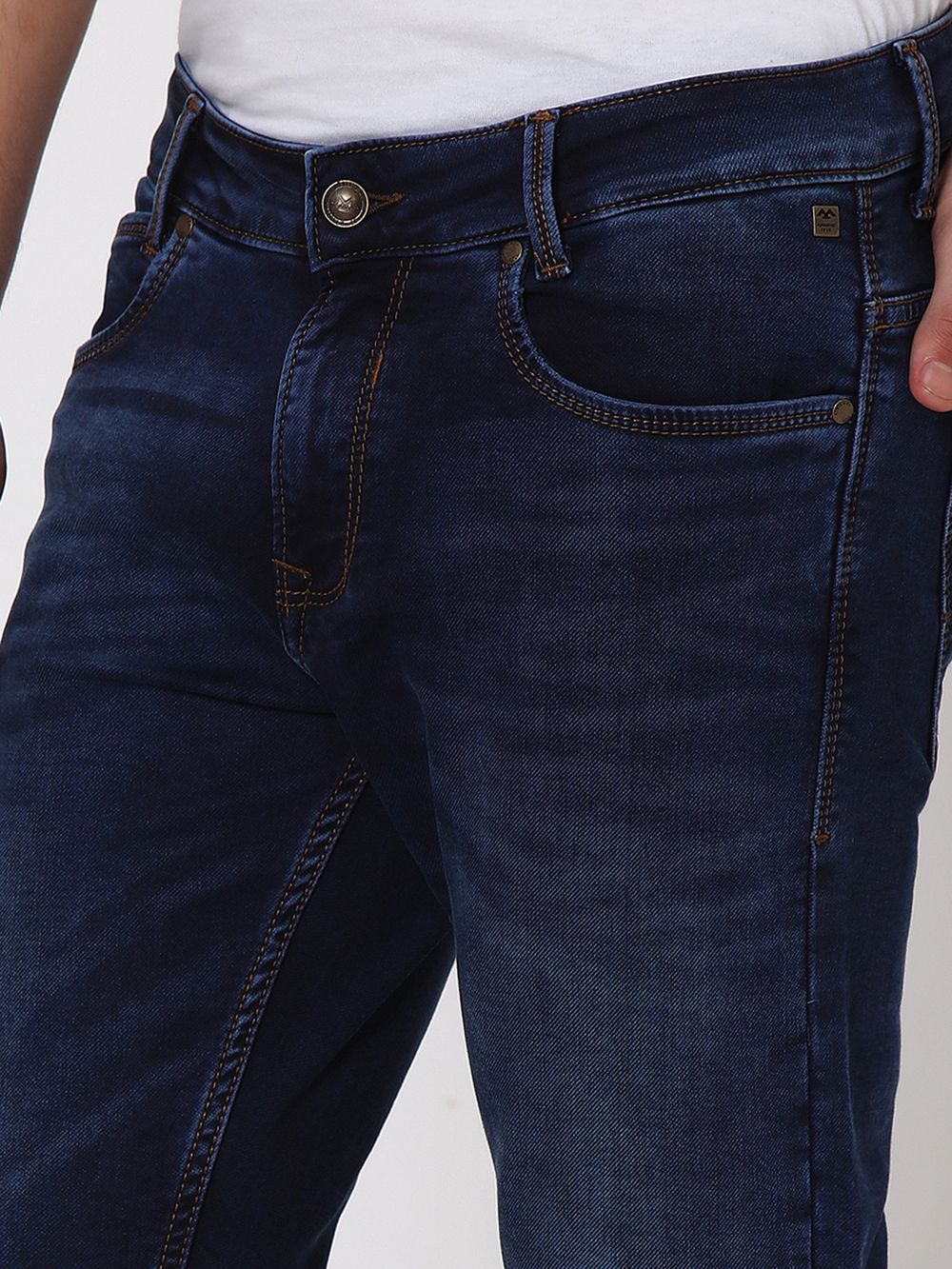 Dark Indigo Blue Ankle Length Denim Deluxe Stretch Jeans