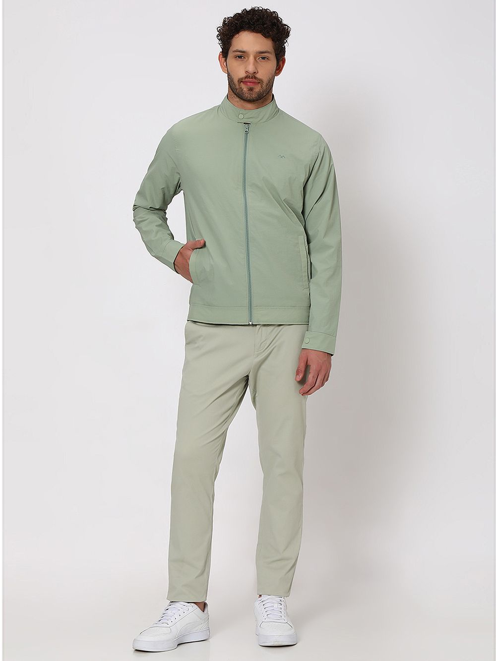 Light Green Textured Slim Fit Jacket