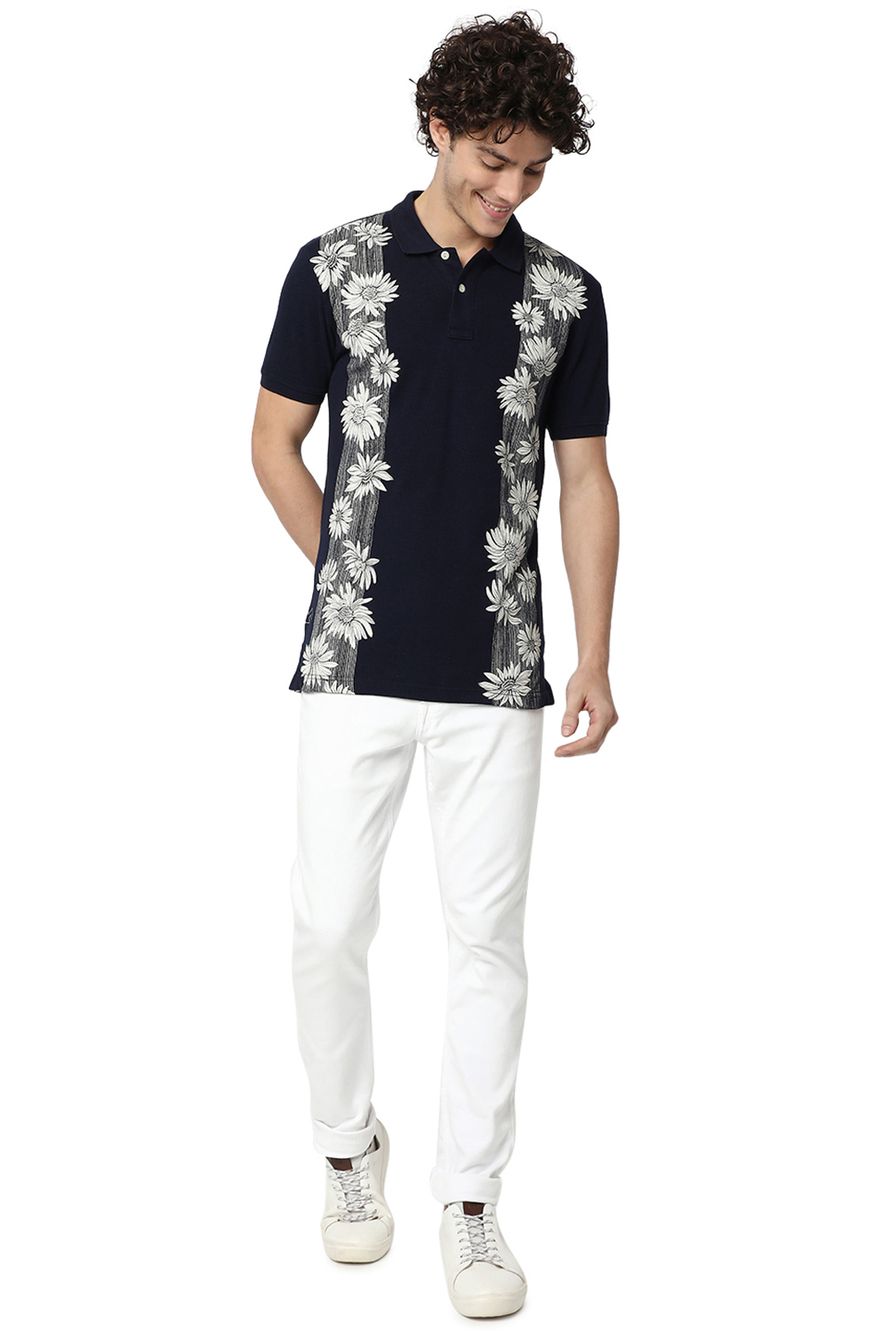 Navy Floral Print Polo