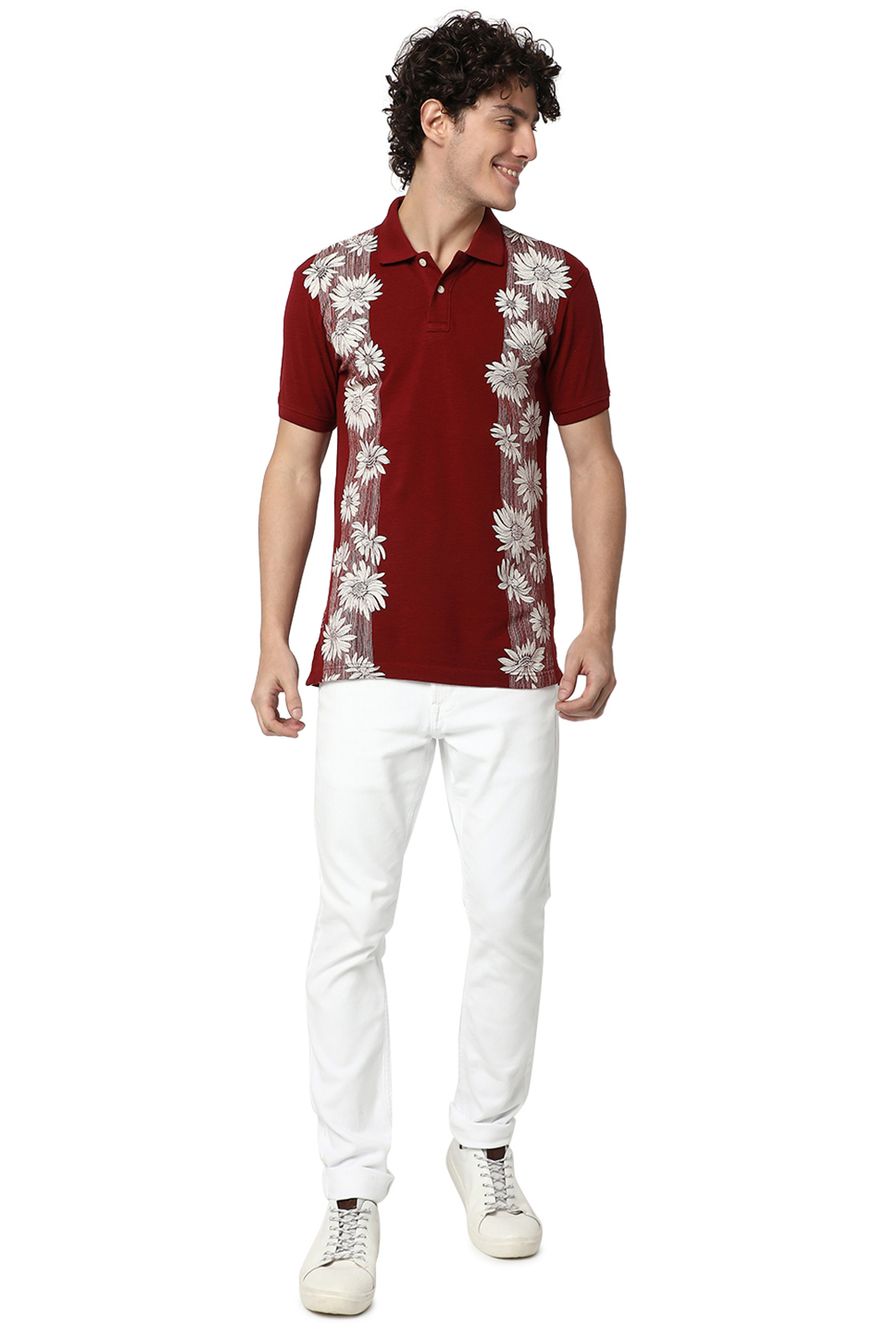 Rust Floral Print Polo