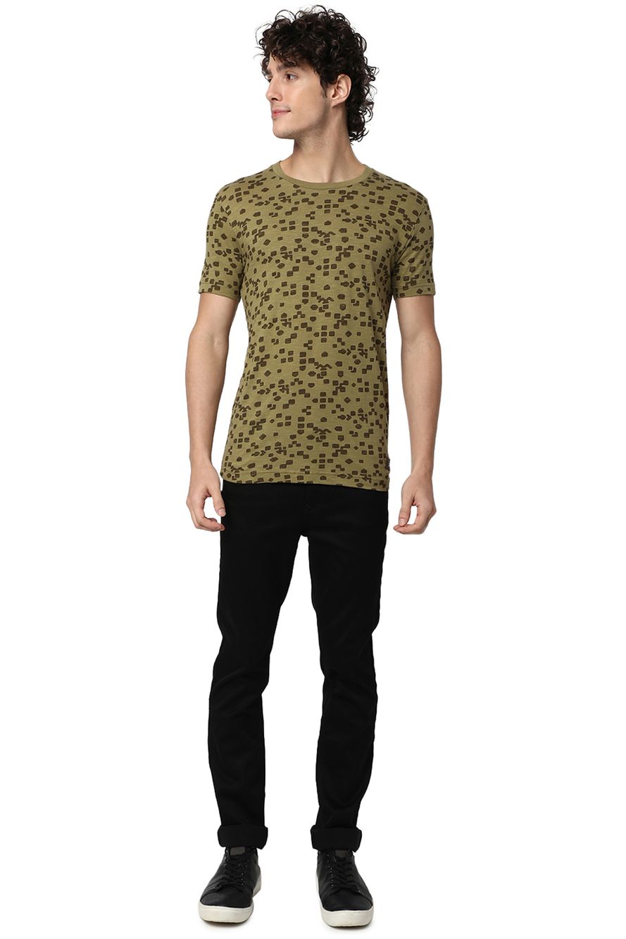 Light Olive Geometric Print T-Shirt