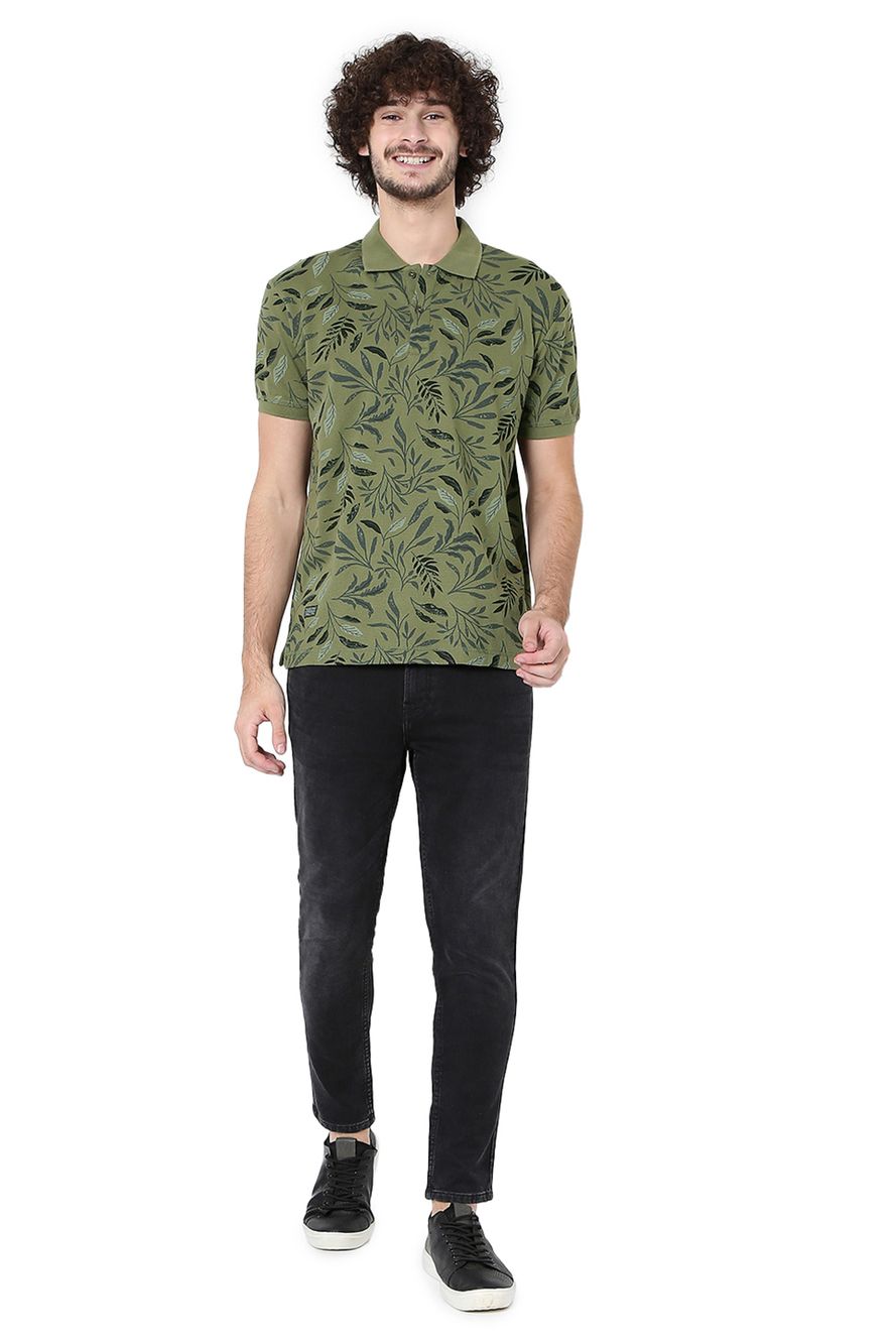 Olive Leaf Print Polo