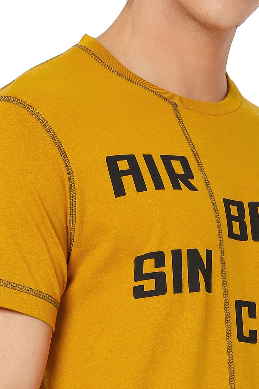 Mustard Text Knitted Jersey Graphic T-Shirt