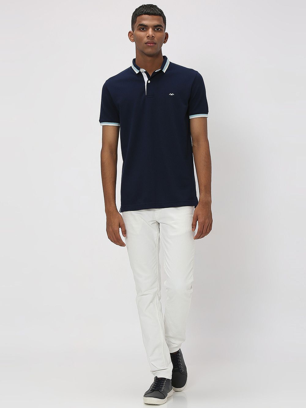 Navy & White Tipped Collar Pique Polo T-Shirt