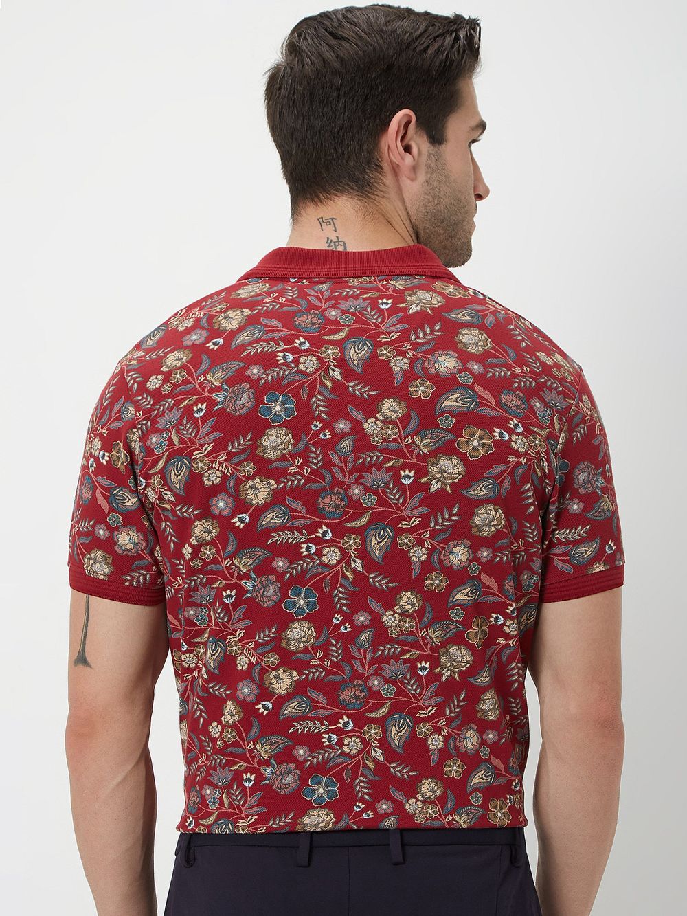 Maroon & Multi Floral Print Polo T-Shirt