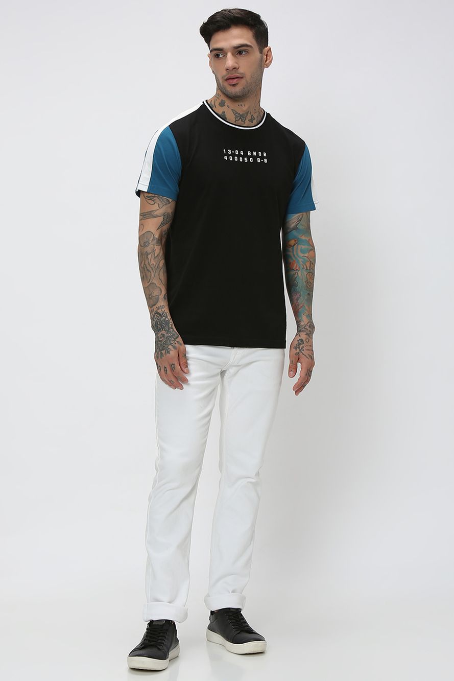 Black & Teal Cut & Sew Knitted Jersey T-Shirt