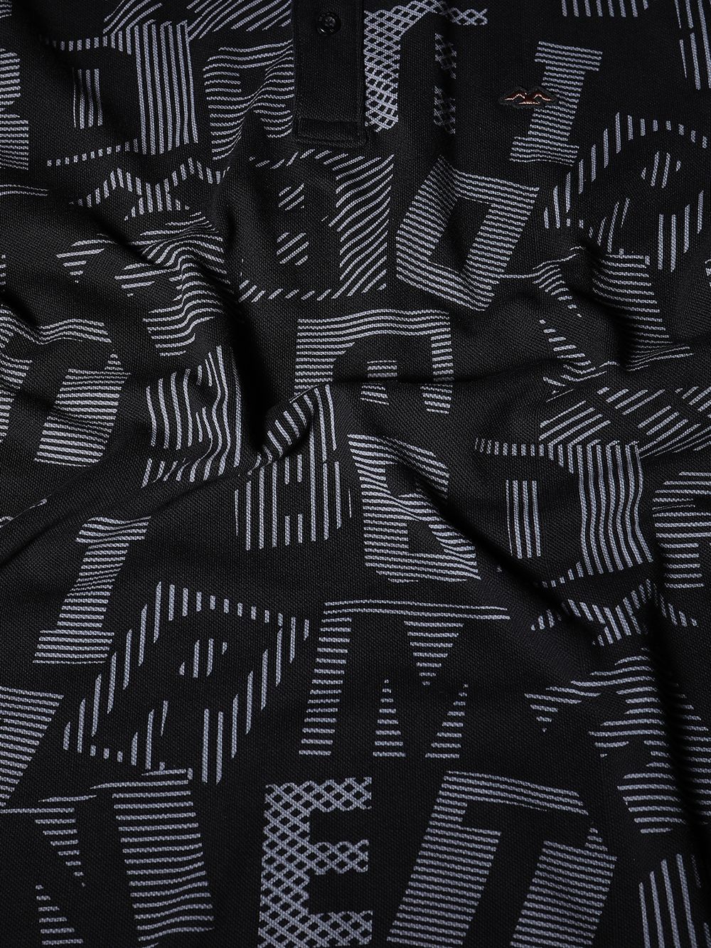 Black & Grey Abstract Print Pique Polo T-Shirt