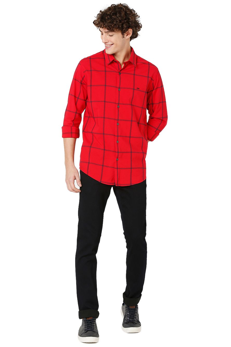 Red & Navy Bamboo Check Slim Fit Casual Shirt
