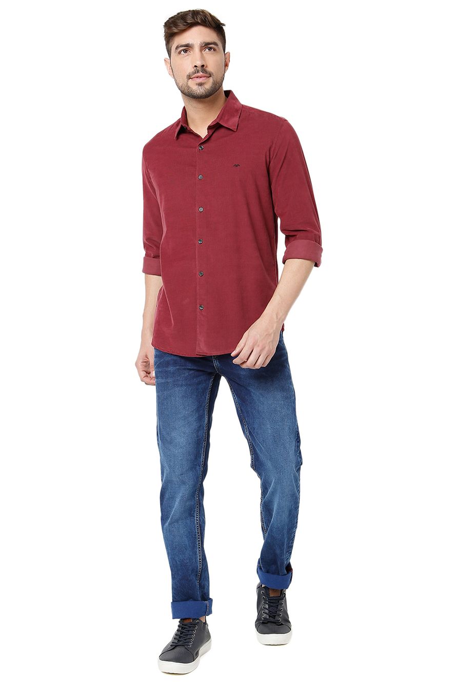 Maroon Textured Slim Fit Casual Shirt