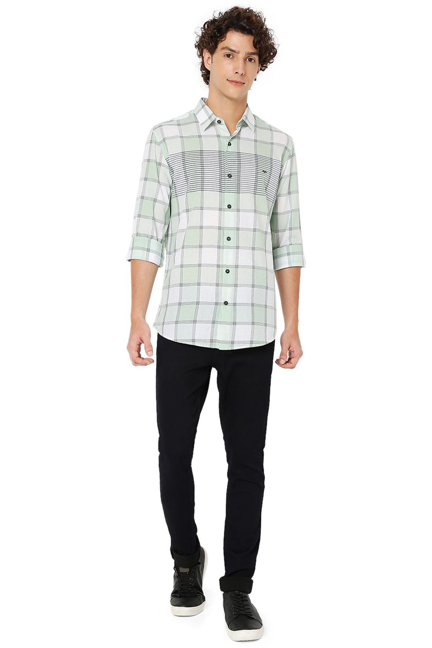Light Green & White Placement Check Shirt
