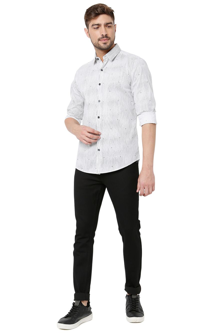 White & Black Logo Stripe Slim Fit Casual Shirt