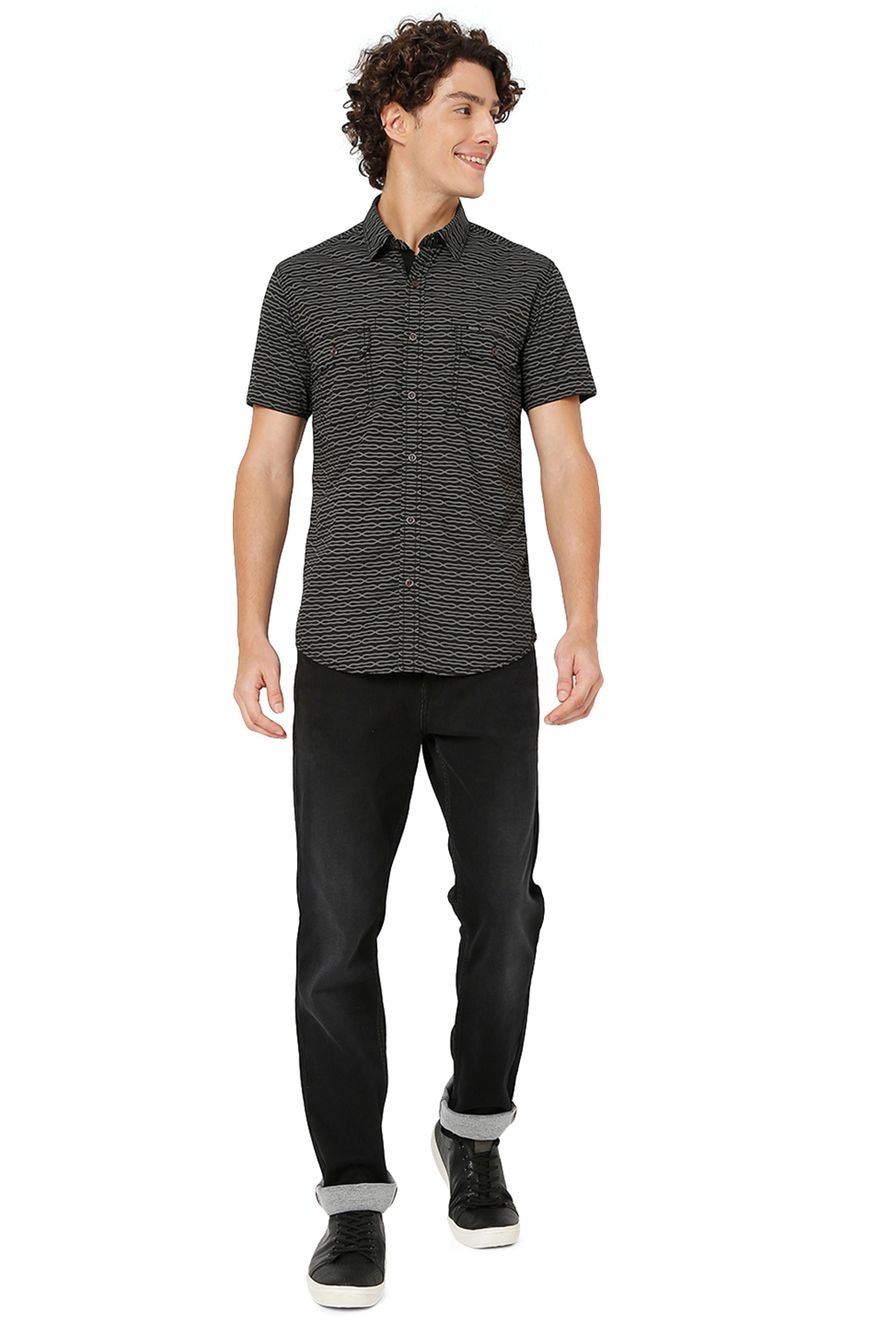 Black & Grey Tonal Print Slim Fit Casual Shirt