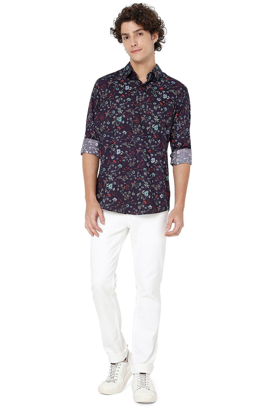 Navy & Multi Floral Print Shirt