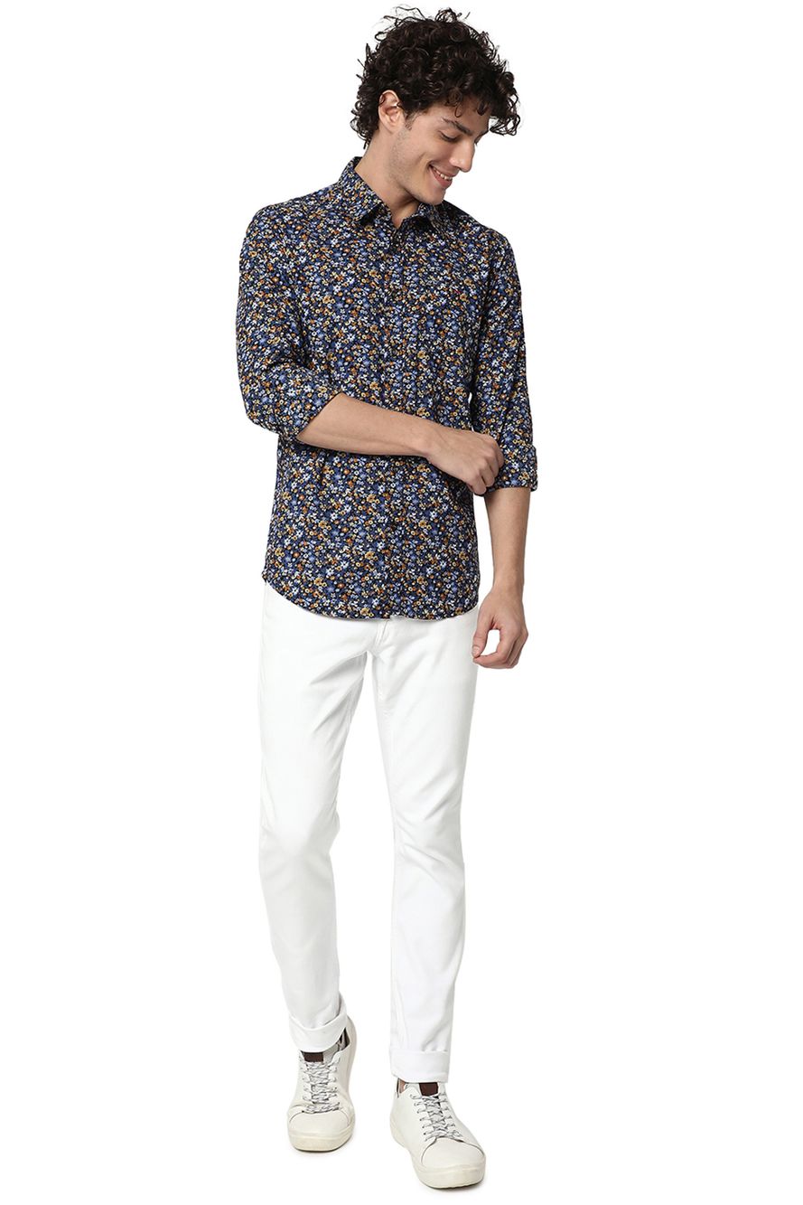 Navy & Multi Floral Print Shirt