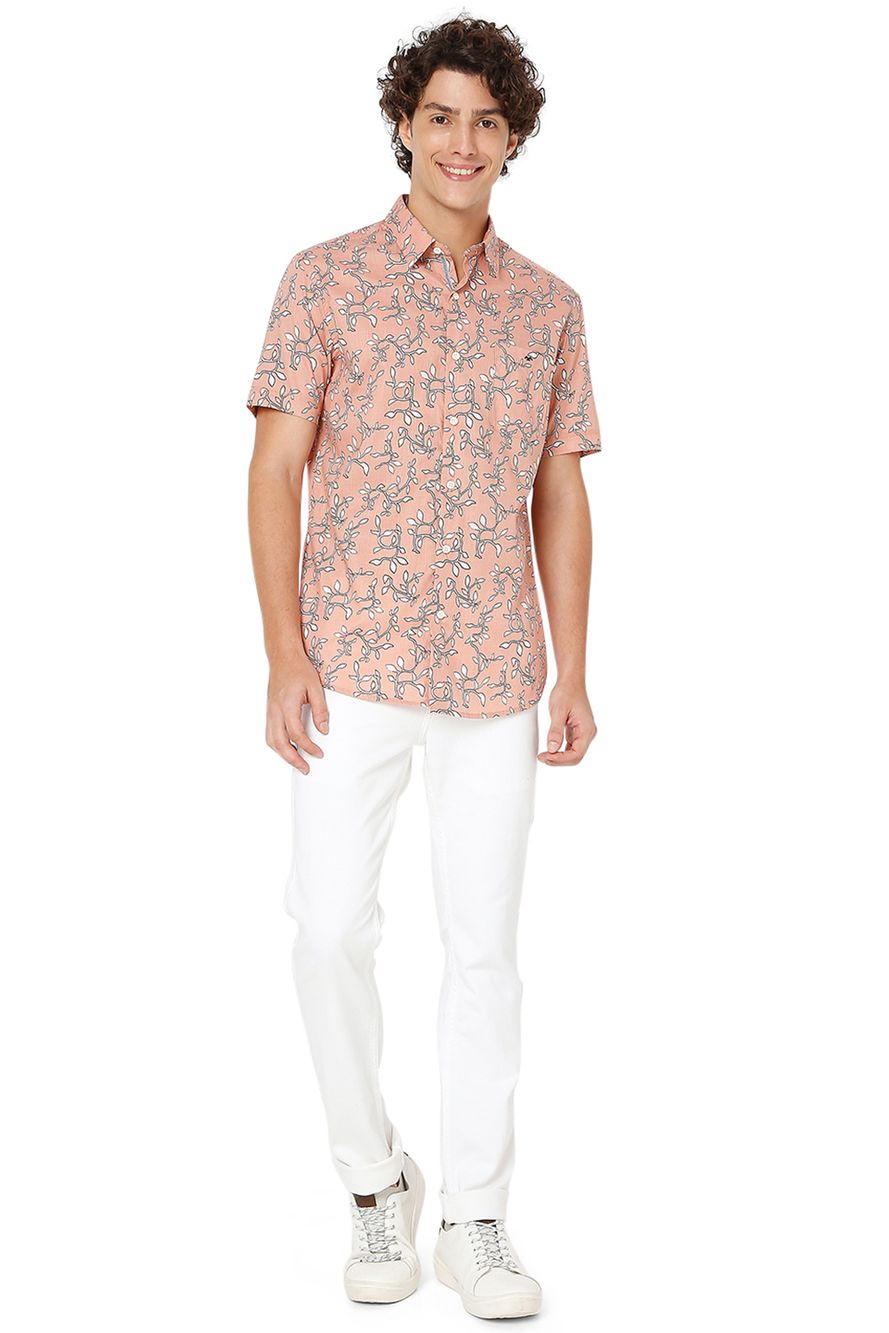 Peach & White Trellis Print Shirt