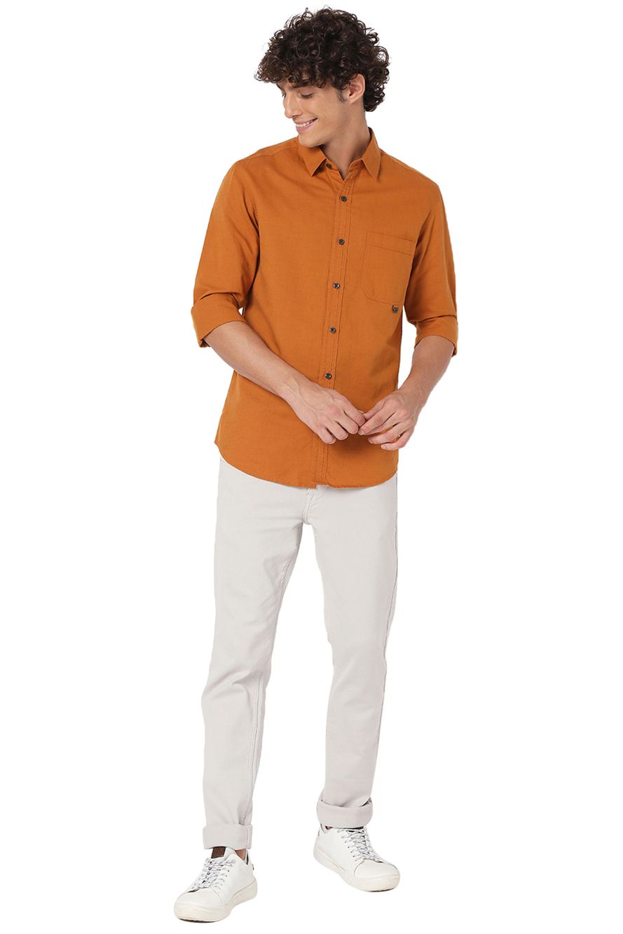 Mustard Slim Fit Cotton Linen Shirt