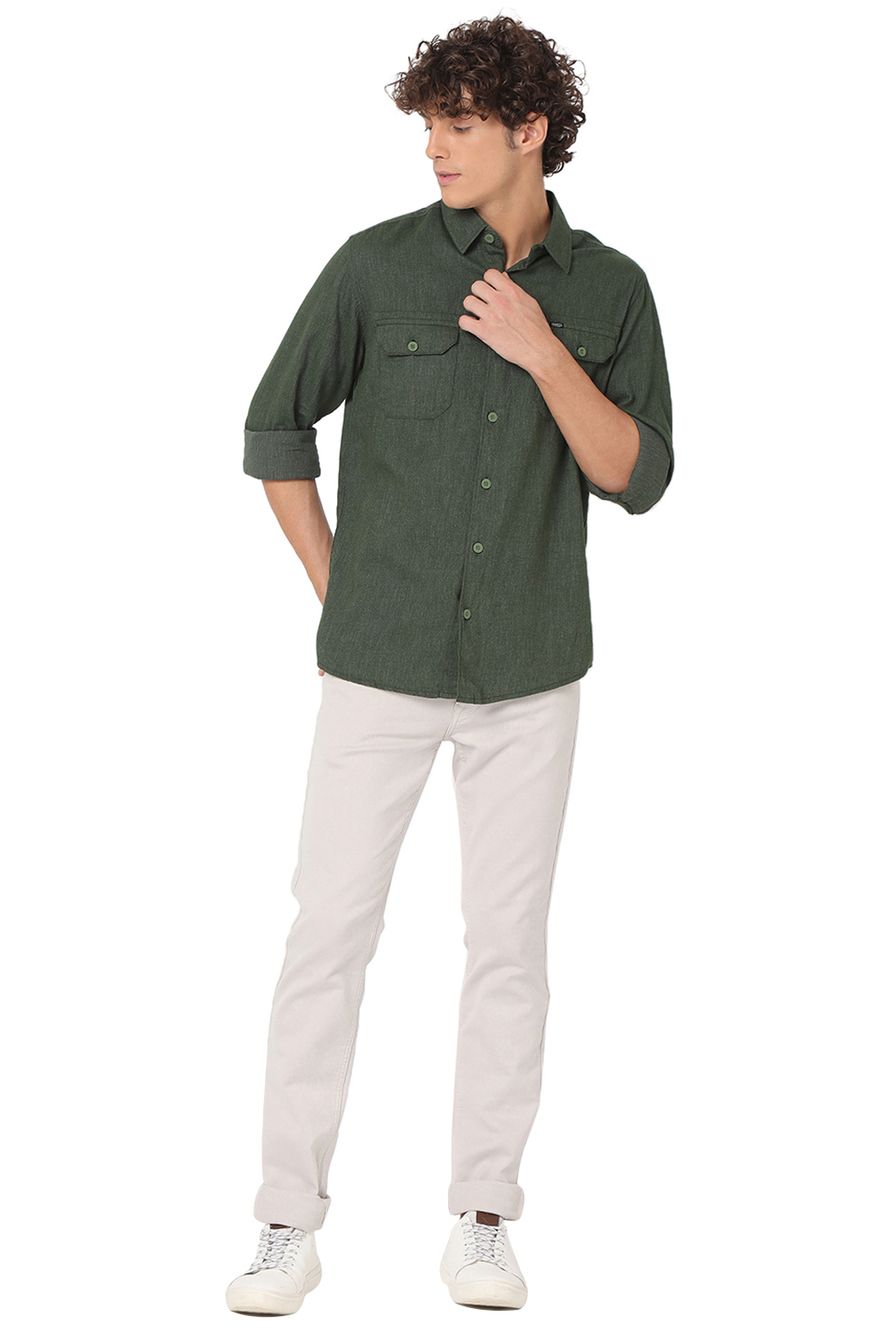 Green Slim Fit Flannel Shirt