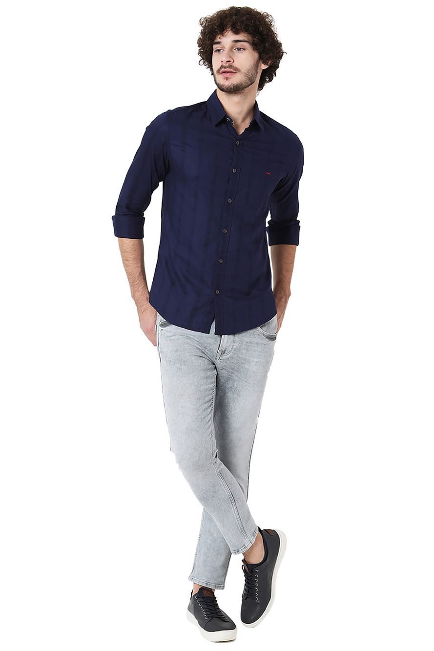 Navy Dobby Slim Fit Casual Shirt