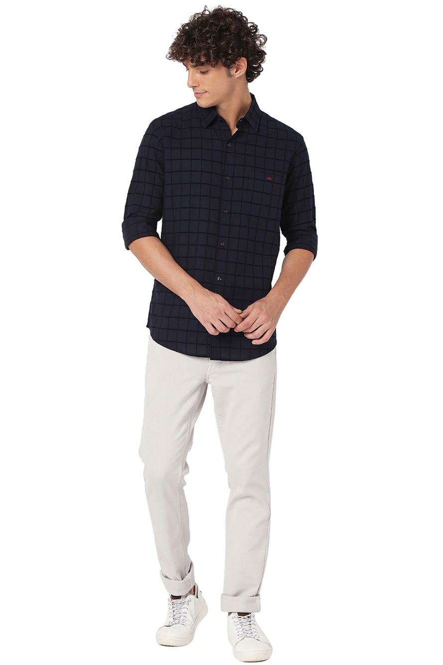 Navy Dobby Slim Fit Casual Shirt