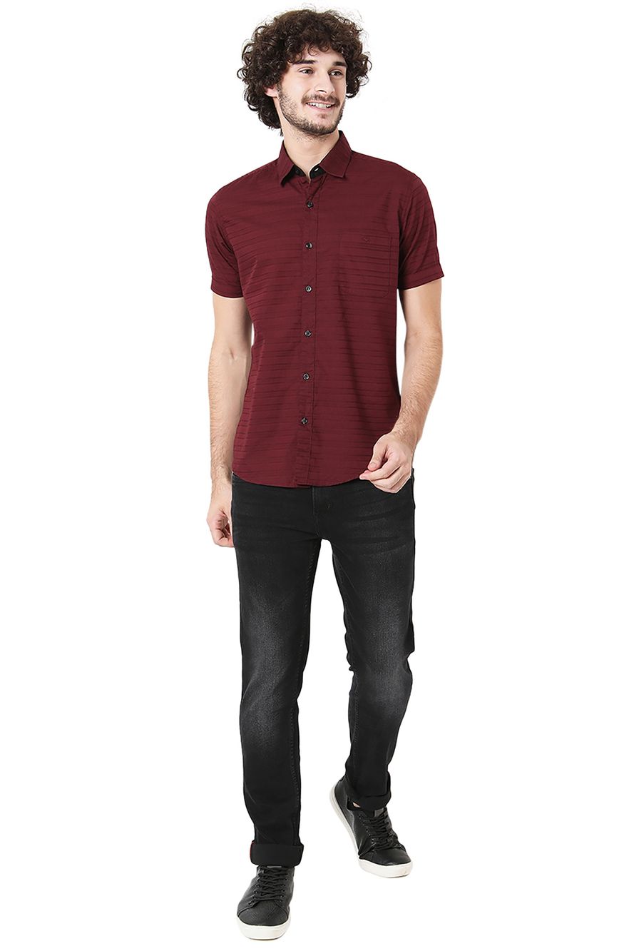 Maroon Dobby Slim Fit Casual Shirt