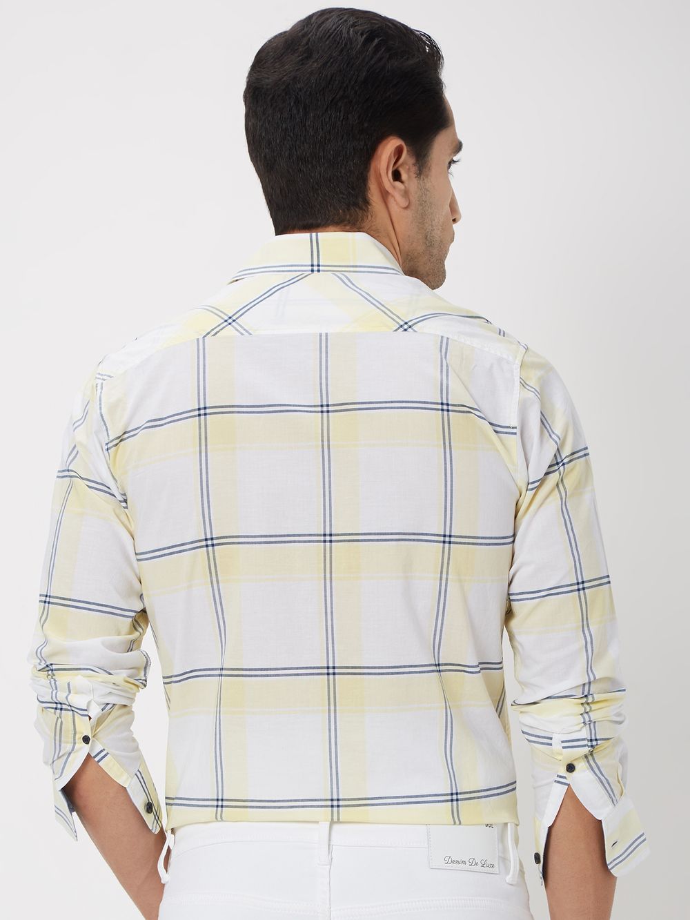 White & Light Yellow Windowpane Check Slim Fit Casual Shirt