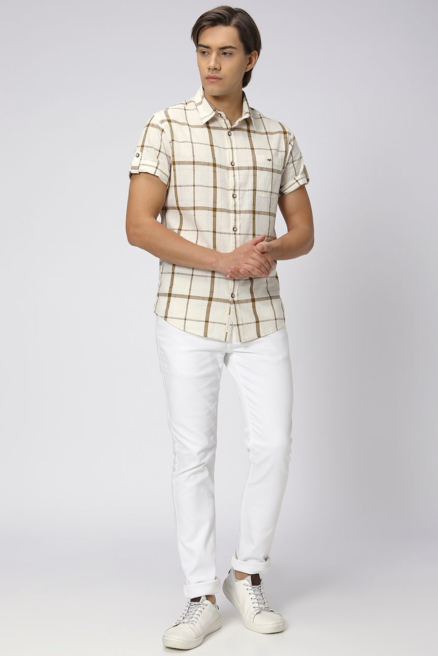 Khaki & White Windowpane Check Shirt
