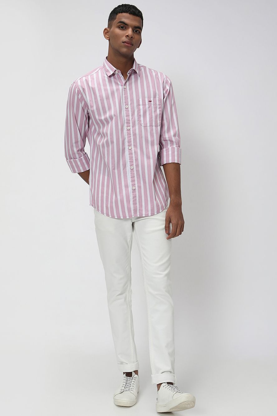 Pink & White Bengal Stripe Slim Fit Casual Shirt