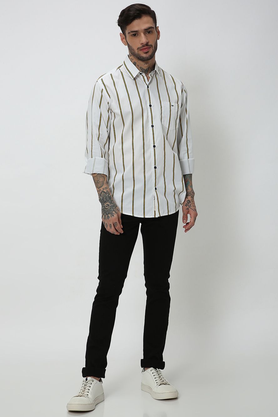 White & Yellow Graphic Stripe Shirt